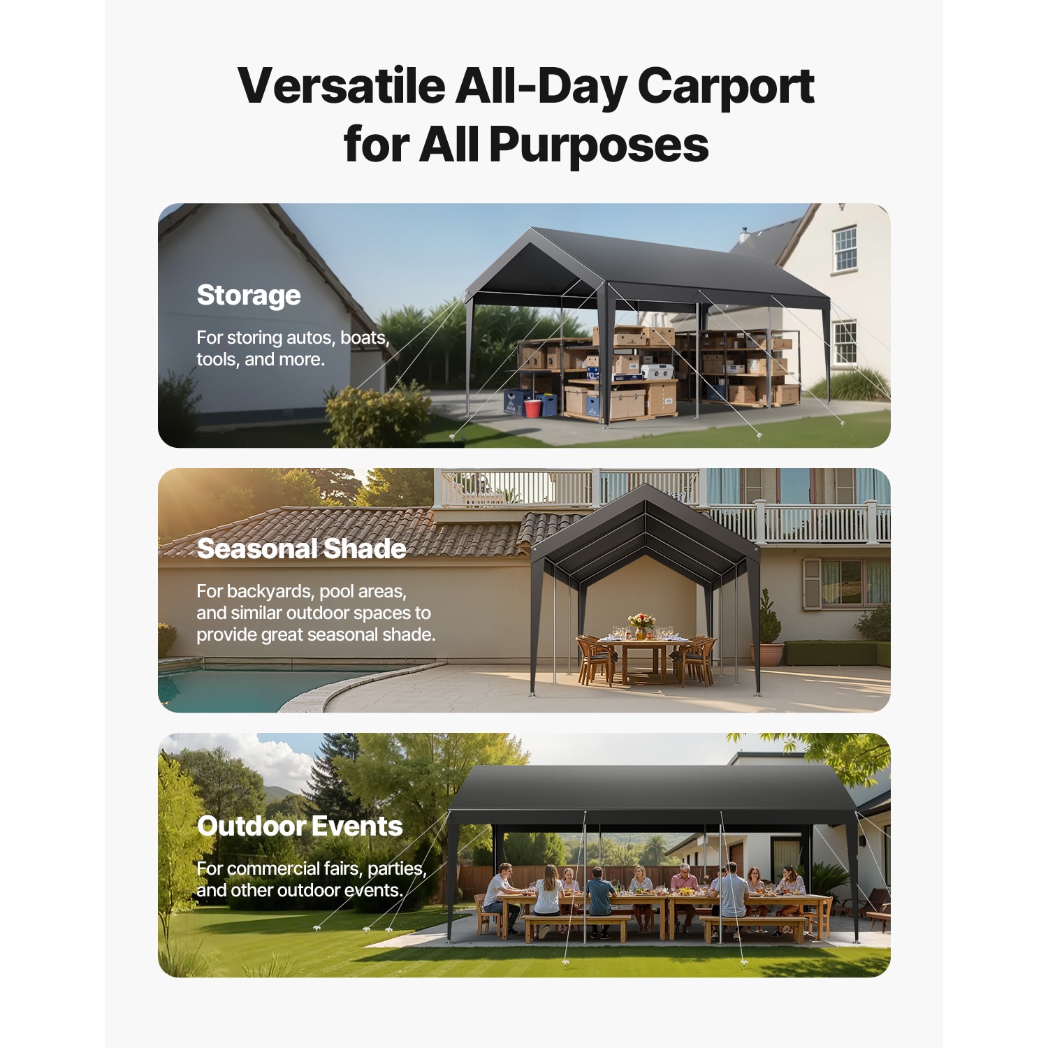 Carport Car Canopy 10 X 20 FT Heavy Duty Portable Car Garage Shelter Tent Grey_maomaolike.com